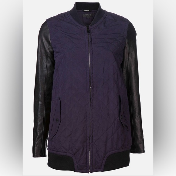 Rag & Bone eggplant pacific silk quilted jacket with leather size XS - Picture 3 of 10